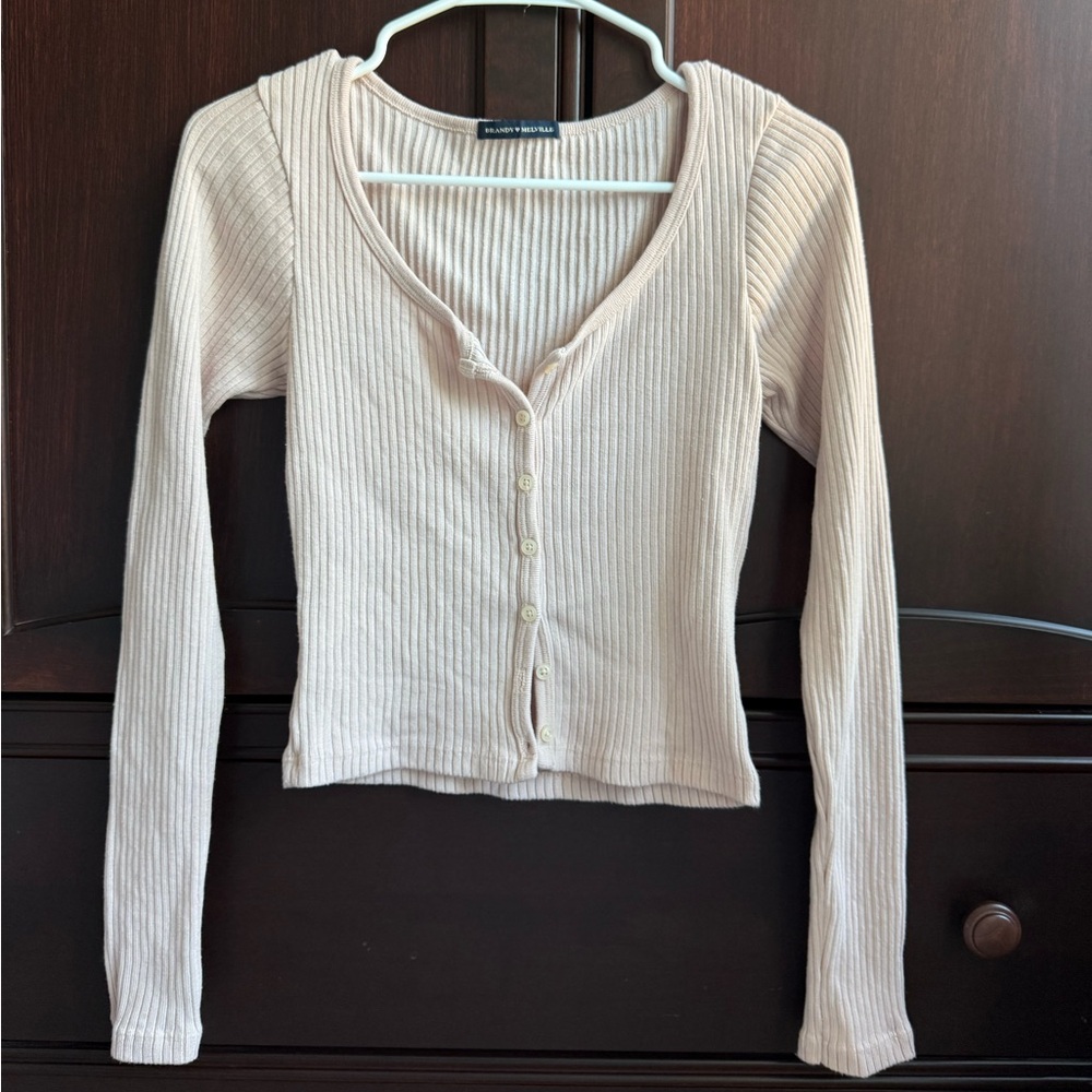 Ribbed Button-Up Pale Pink Cardigan